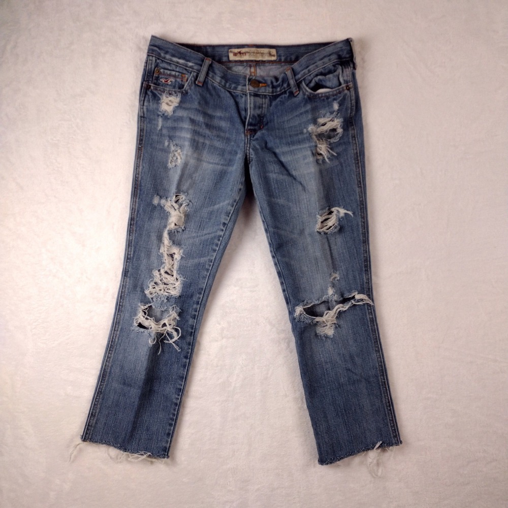 Hollister Low Rise Distressed Straight Leg Jeans Blue Medium Wash Size‎ 5 Y2K